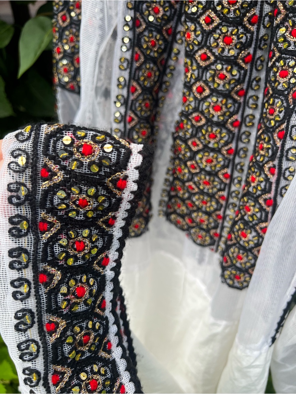 Ie long Romanian authentic Embroidered by hand White Maxi Dress - Picture 11 of 11